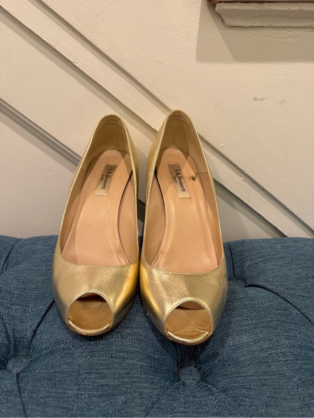 LK Bennett Metallic Gold Peep-Toe Pumps